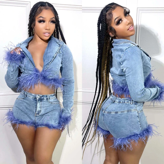 Jeans Denim Sexy Two Piece Short Set Women Summer 2 Piece Outfit Set Bra  Crop Top And Shorts Sets Party Club Outfits For Women - Short Sets -  AliExpress