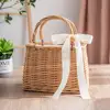 Wicker Flower Basket Rustic Style Woven Handbag Handmade Rattan Woven Trendy Concise Women Handbag Picnic Fabric Rattan Basket 5