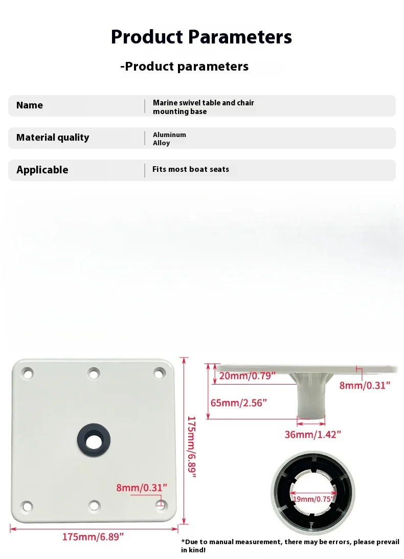 Supporto Sedile Per Barca 7x7 Pollici - Base In PVC, Per Sedili Da Pesca - Foto 7