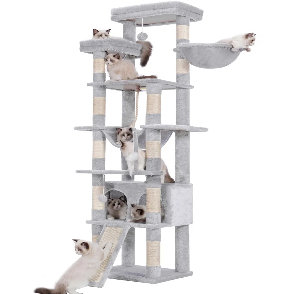 

Tall Cat Tree,78 inch Multi-Level Cat Tower for Indoor Cats,2 Widened Plush Perches Cat Condo with Scracthing Board and Big Cave