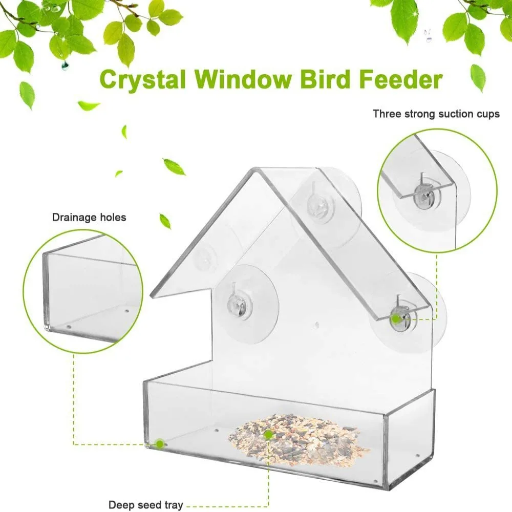 Acrylic Clear Food Feeding House Table Seed Peanut Suction Cup Glass Window Birds Hanging Feeder Birdhouse bird feeder
