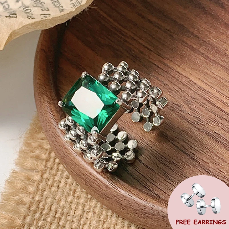 

Vintage Emerald Rings for Women Trendy Silver 925 Jewelry with Gemstone Female Engagement Party Finger Ring Gift Accessories