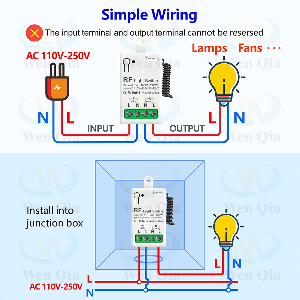Advanced Wireless Remote Control Light Switch with Mini RF Receiver - Long-Range, High-Power Interrupter for LED and Bulb Lighting