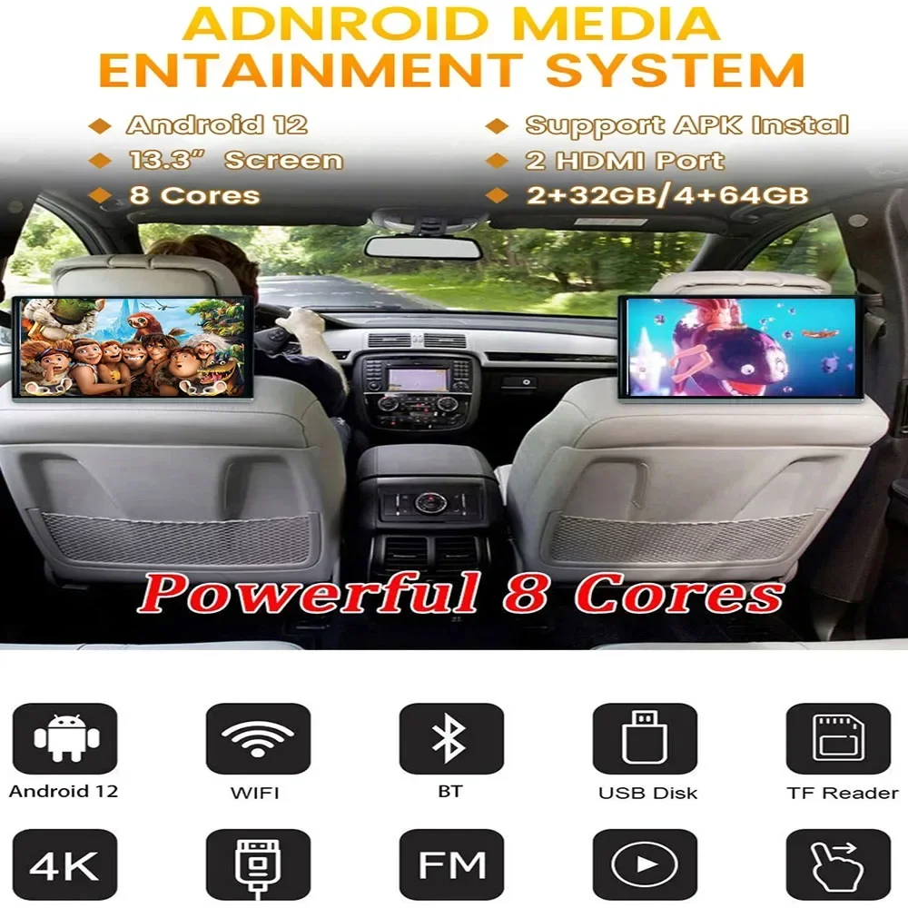 

14 Inch Android 12.0 Headrest Monitor IPS Tablet Touch Screen Car Rear Seat Display Multifunction Entertainment Video Player