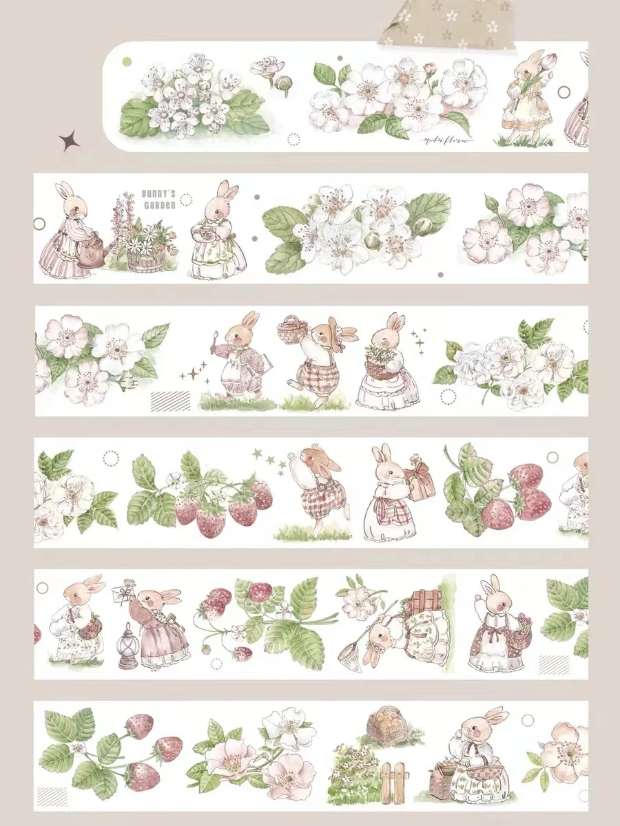 Vintage Bunny Rose Valley Washi PET Tape for Card Making Decoration DIY Scrapbooking Plan Sticker