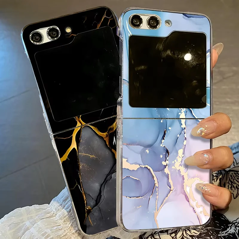 Marble Pattern Transparent Hard Phone Case - Clear Folding Cover