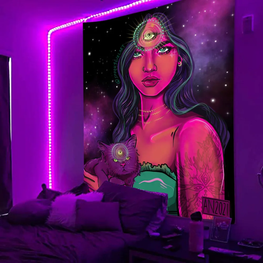 Tapisserie à Lumière Noire Réactive Aux UV Qui Brille Dans Le Noir Decoration Murale Suspendue En Neon 3d Vortex Psychedelique Trippant Et Brumeux P9640483