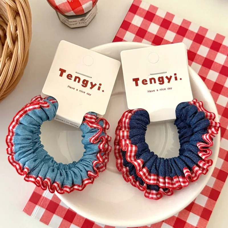 2-teiliges Set Damen-Haargummis, Koreanische Spitze, Süße Hochelastische Denim-Haarbänder, Hochwertige Haaraccessoires – Detail 12
