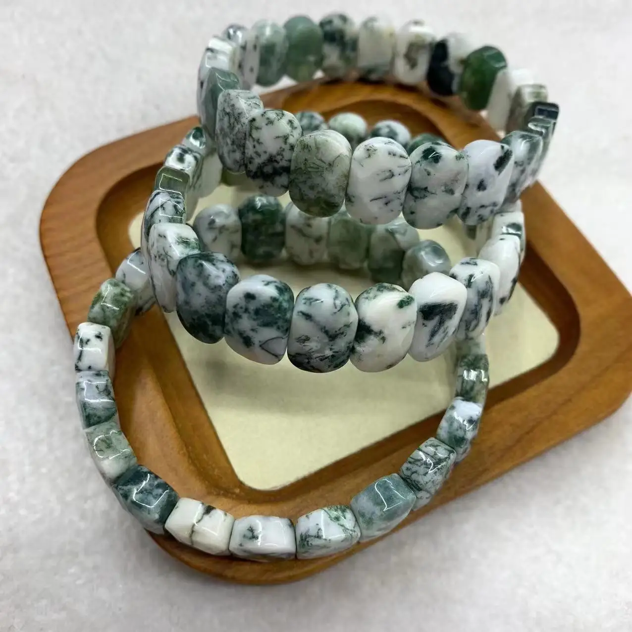 

Натуральный зеленый мох дерева, агат, Энергетический Браслет для женщин и мужчин, подарки, модные ювелирные изделия, браслет для искусства, рождественский подарок