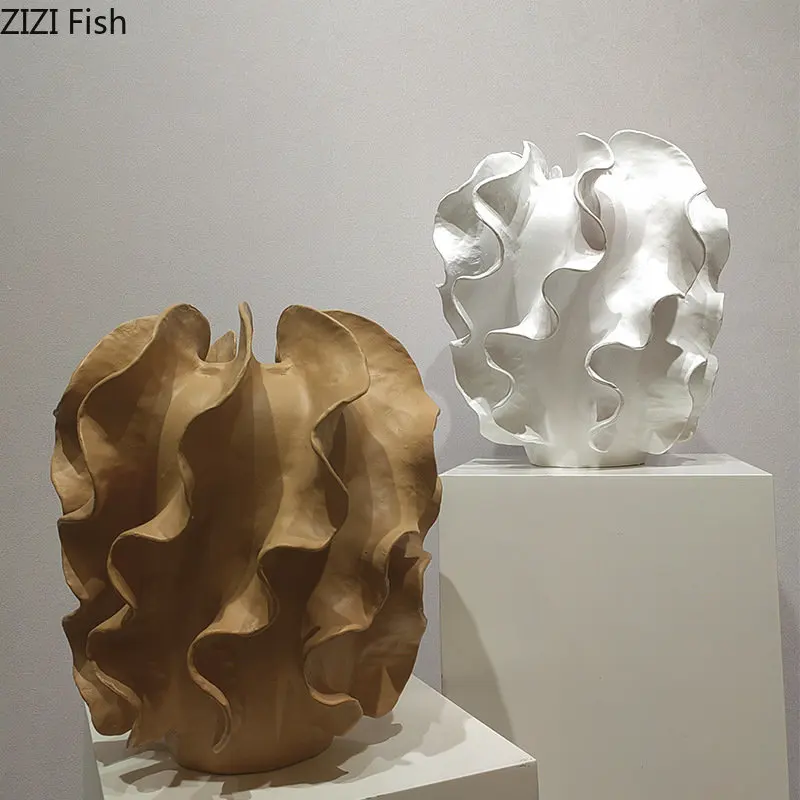 

Ваза из смолы с волнистыми морщинами, абстрактные поделки, цветочные горшки, настольное украшение, искусственные цветы, декоративная Цветочная композиция