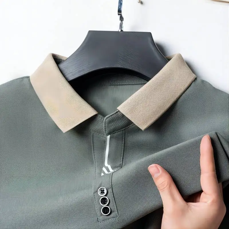Summer Men's Short sleeved POLO Shirt Flip Collar Open Button Breathable Casual T-shirt