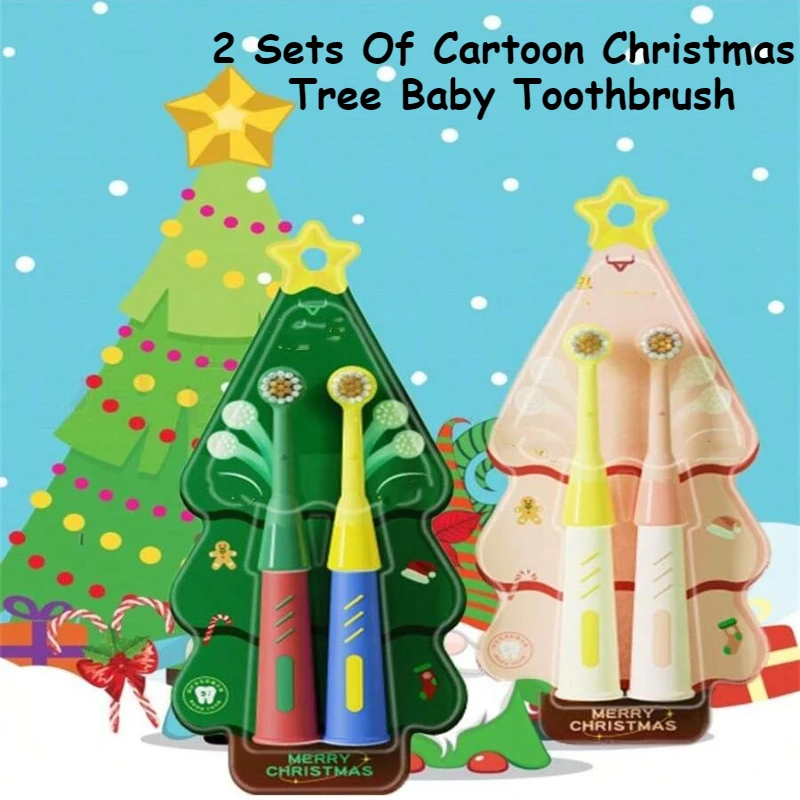 Kids Toothbrush 2 Sets of Cartoon Christmas Tree Sharpened Soft Bristles Baby Gingival Toothbrush for Baby Infants Toddlers