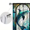 2-Panels Stained Glass Dolphin Decorative Curtains, Semi Transparent Without Lining, Durable Polyester Fiber Curtains 6