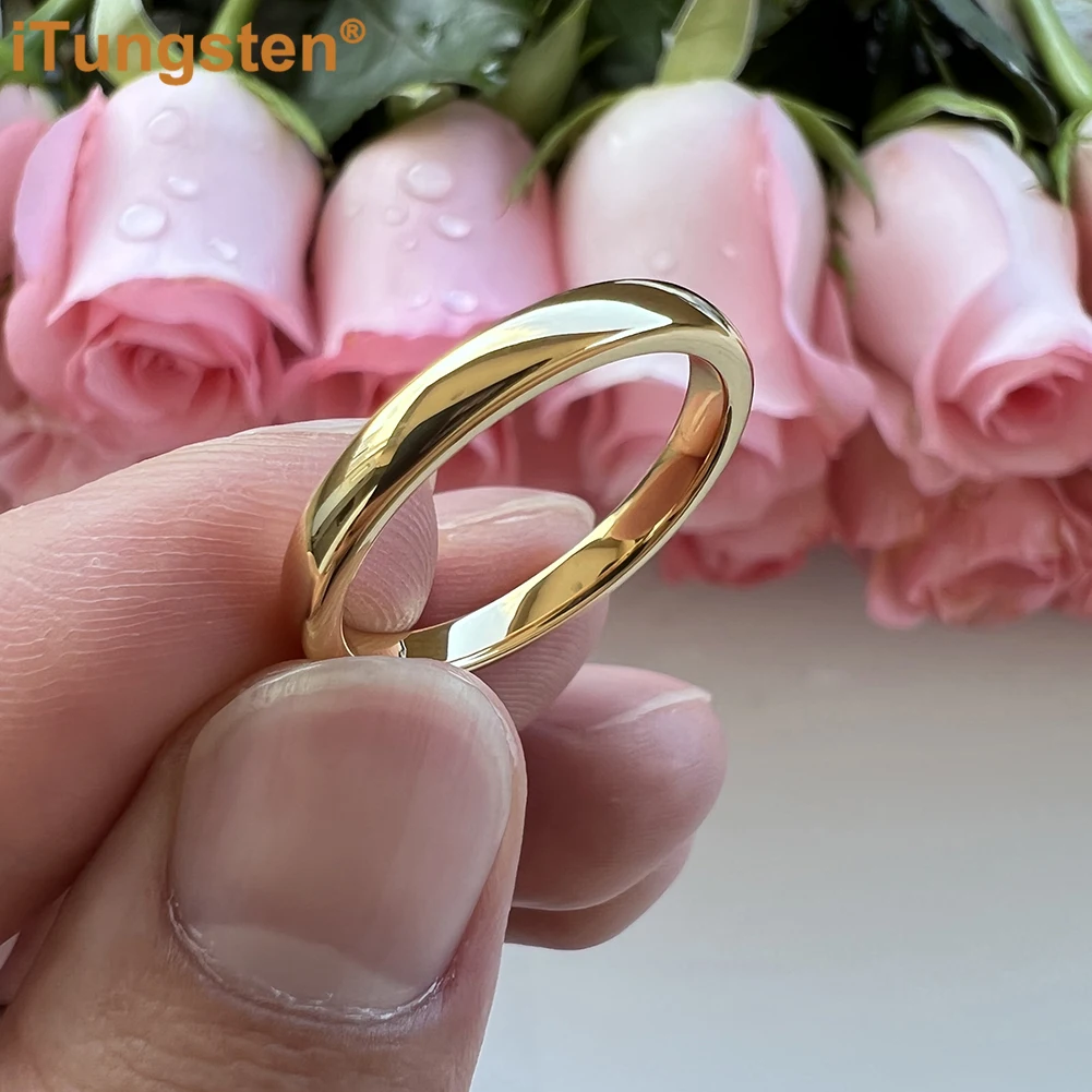iTungsten 3mm 5mm 7mm Gold Plated Tungsten Finger Ring for Men Women Couple Engagement Wedding Band Fashion Jewelry Comfort Fit 2