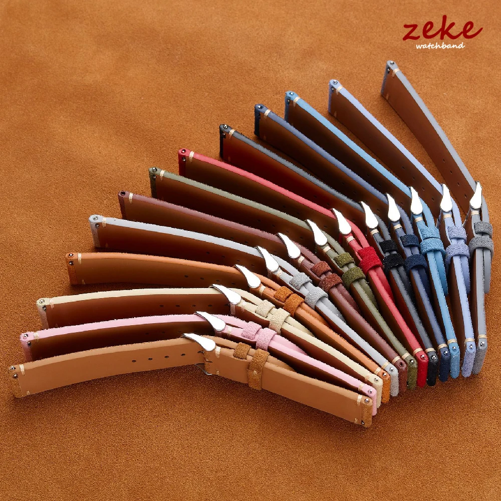 Elegant Brown Genuine Leather Suede Watch Band - Quick Release Strap, Available in Multiple Sizes