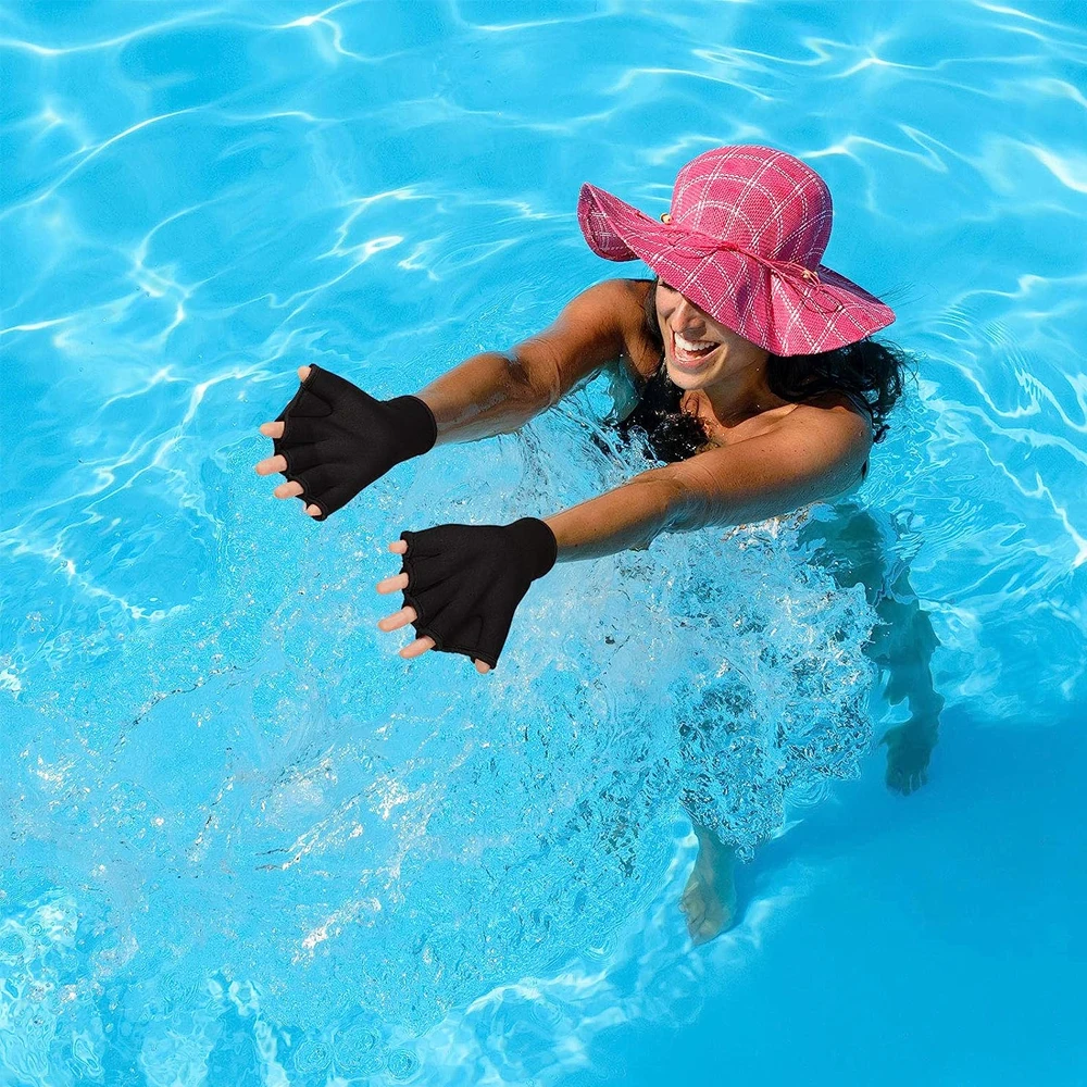 1Pair Aqua Gloves Webbed Paddle Swim Gloves Fitness Water Aerobics & Swimming Resistance Training for Men Women Children