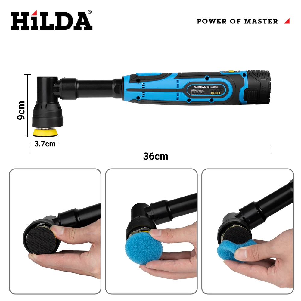 HILDA Electric Polisher 2 Inch Cordless Polisher 12V Adjustable Speed Car Furniture Polishing Tool Machine With Durable Battery