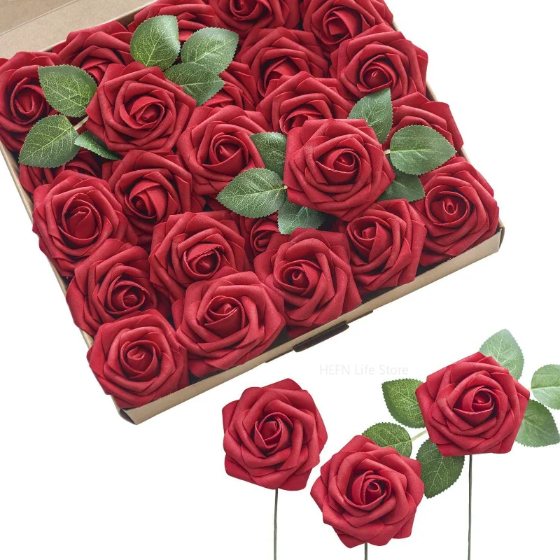 25pcs/pack Artificial Flowers Fake Roses Flowers For DIY Wedding Bouquets Centerpieces Arrangements Party Home Decorations