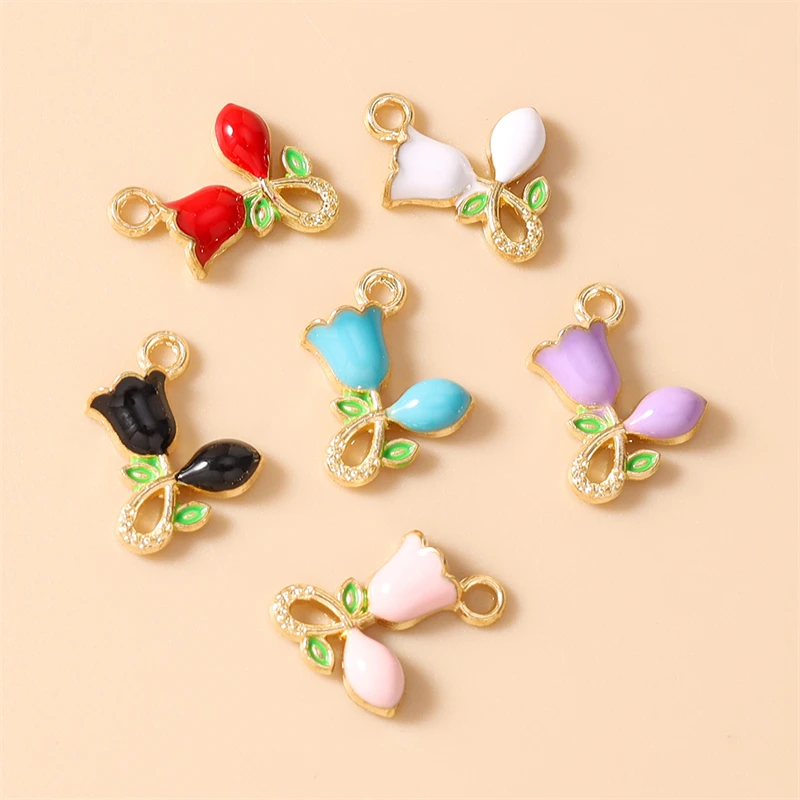 10 Stück 11x12mm Niedliche Bunte Emaille-Rosenblüten-Anhänger für die Herstellung von Halsketten, Ohrringen, Armbändern, DIY-Bastelarbeiten und Schmuckzubehör