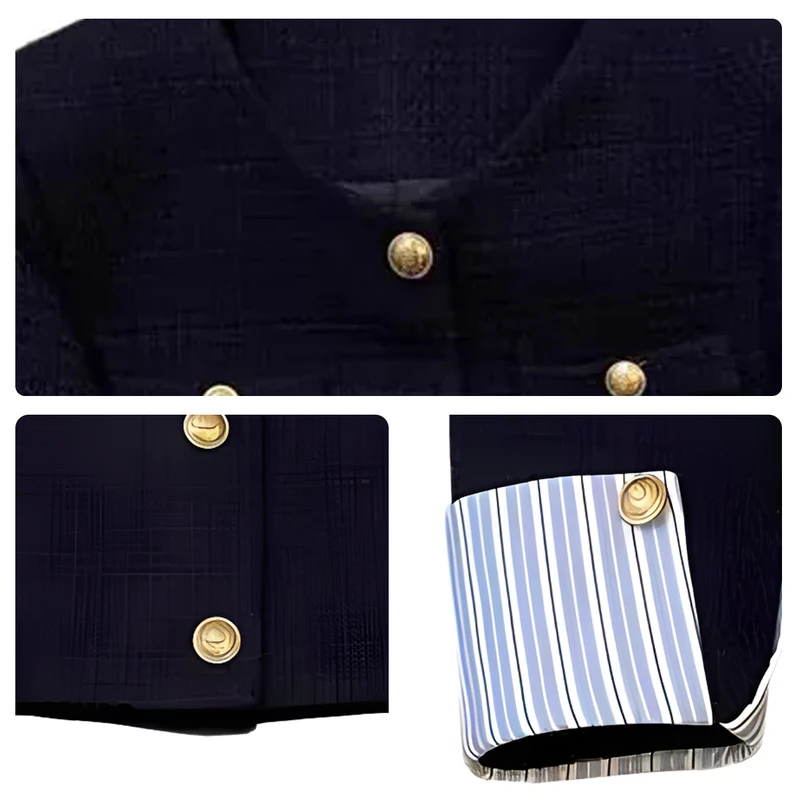 Navy Blue Short Jacket Striped Patchwork