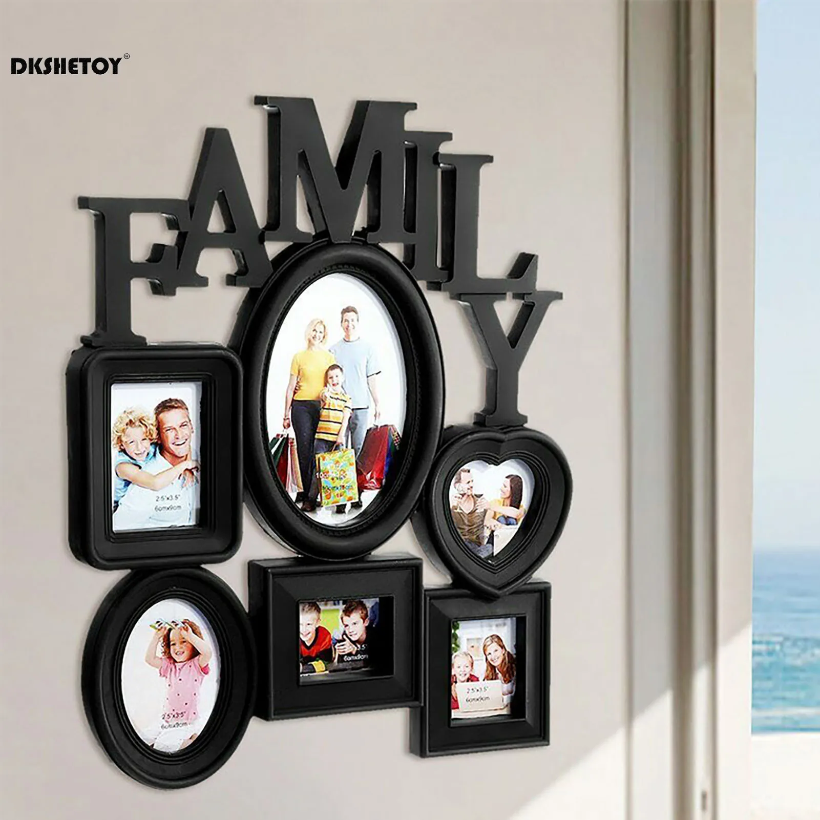 6 Pictures Family Photo Frames Wall Decor Wall Mount Photo Frame Home Room Ornament Families and Friends Gifts 31X38cm