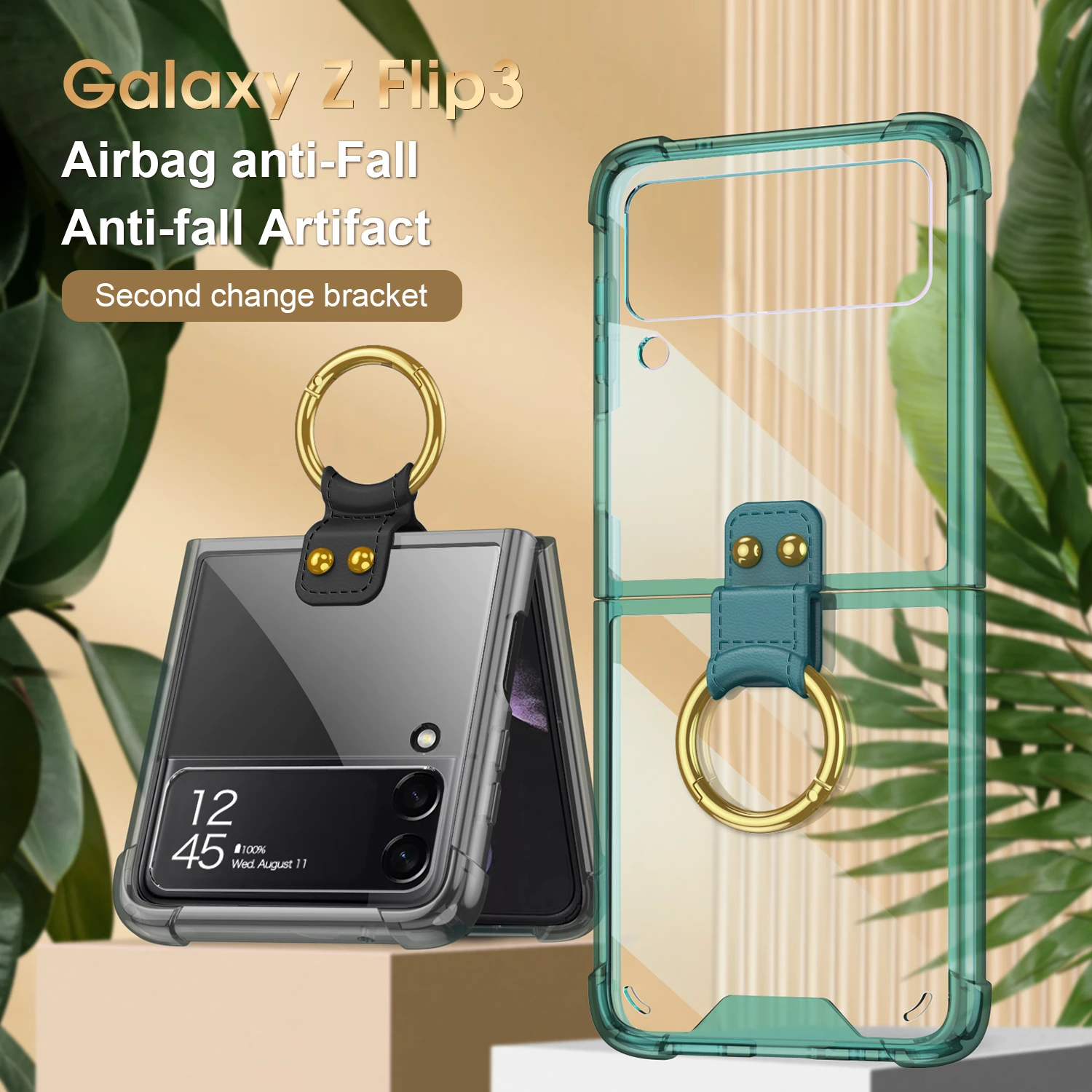 galaxy z flip3 5g case For Samsung Galaxy Z Flip 3 Case Transparent Ring Bracket For Samsung ZFlip3 Z Flip3 5G Folding Shockproof Stander Hard Cover samsung galaxy z flip3 phone case