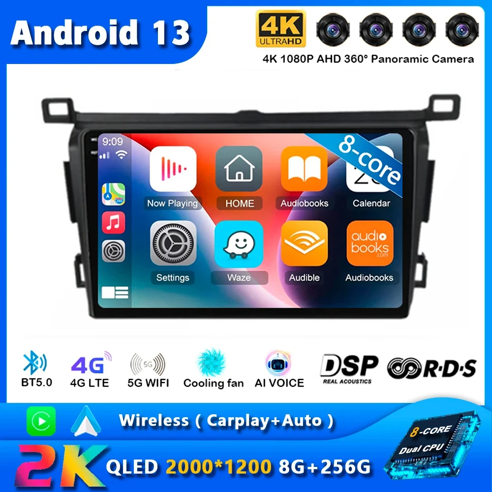 

Android 13 Auto Carplay Car Radio For Toyota RAV4 Rav 4 2013 2014 2015 - 2019 Navigation GPS Multimedia Player WiFi+4G BT 2 DIN