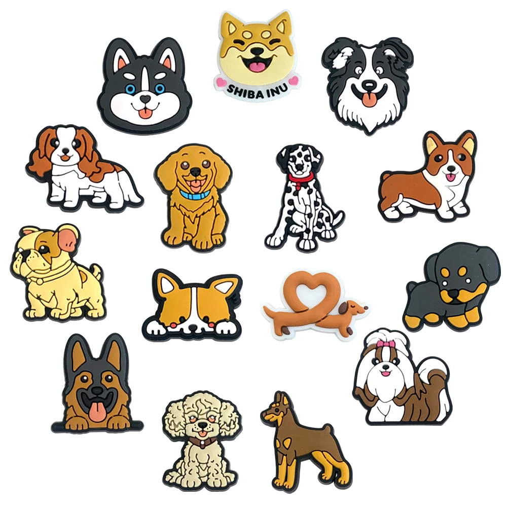 1-15Pcs PVC Dog Dachshund Corgi Shoe Charms Shoe Decorations Accessories Pins for Women Men Kids Gift,Bulldog Buckles