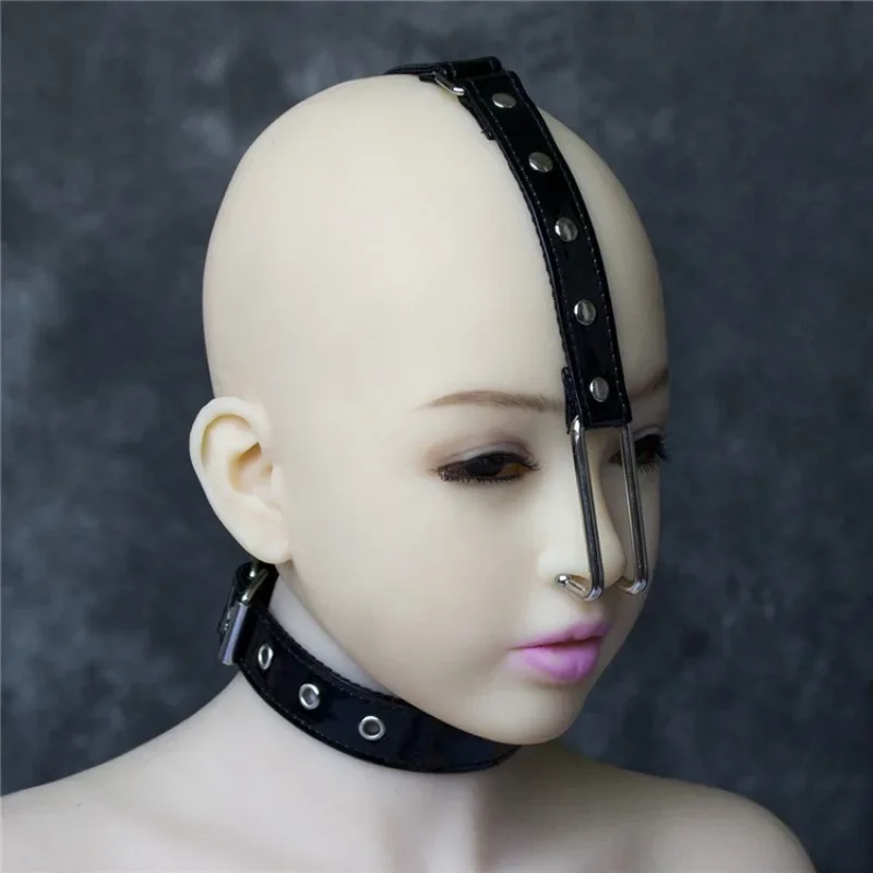 

Fetish Sex Toy For Couple Adult Game Bdsm Bondage Metal Nose Hook Nose Clip With Neck Collar SM Leather Harness Restraint Collar