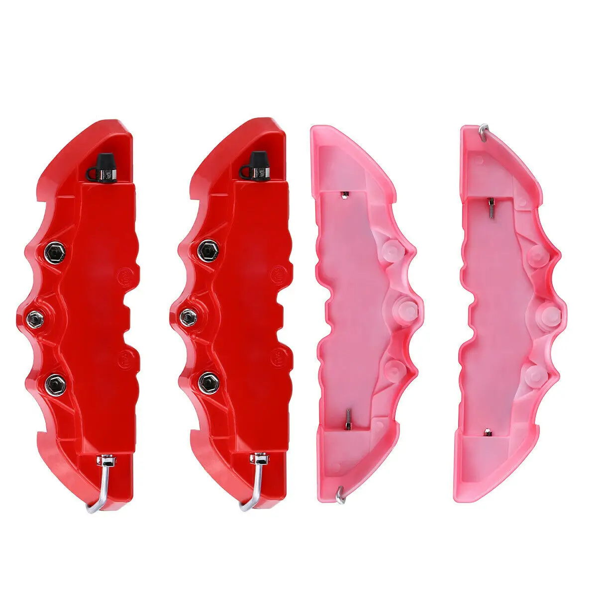 4Pcs 3D Car Disc Brake Caliper Covers Front & Rear Kit Red Plastic Car Caliper Cover Decoration Auto Brake Cover