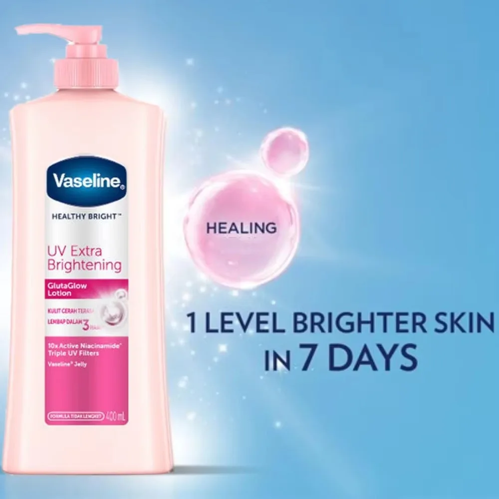 400ml Vaseline Healthy Bright UV Extra Brightening Gluta Glow Body Lotion whitening cream body cream