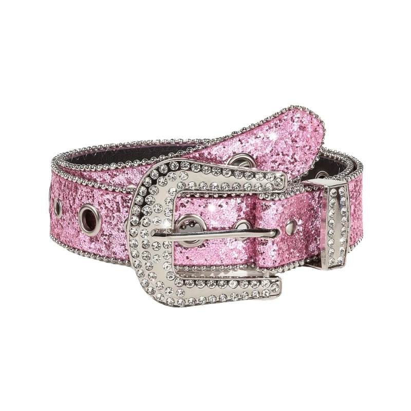 

Пояс с блестками и регулируемой пряжкой, ремни для женщин и девочек, ремни с блестками для энтузиастов моды