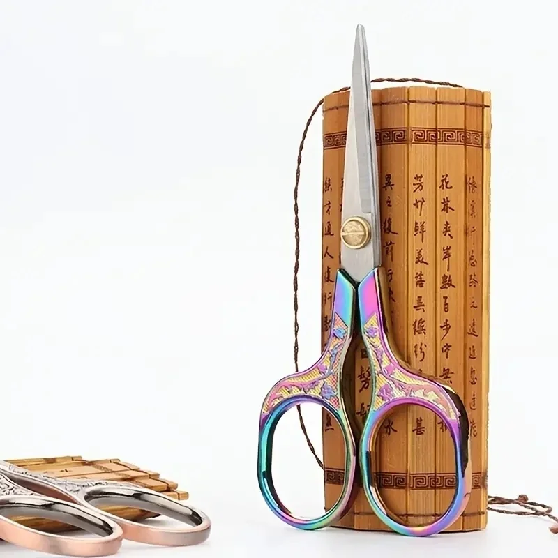 Kawaii Titanium Color Scissors Vintage Stainless Carved Cutting and Sewing Thread Scissors Sewing Tools Cute Stationery sewing scissors