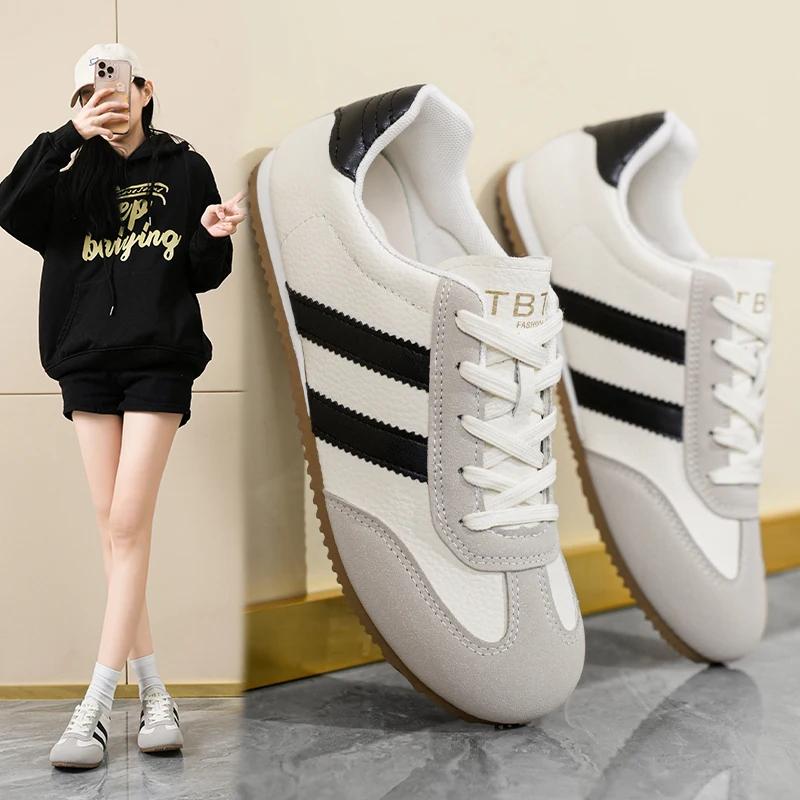 Board Shoes Women's Sneakers Muffin Thick Bottom Khaki Black White Color Matching Fashion Casual Sports
