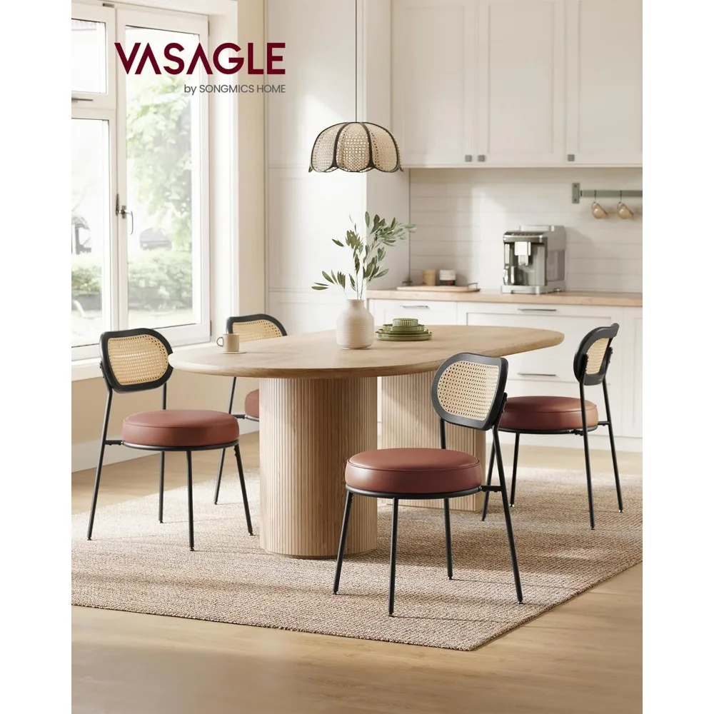 Dining Chairs, Set of 2 Dining Room Chair with Boho PE Rattan Back, Synthetic Leather Upholstered Accent Chairs 2