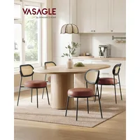 Dining Chairs, Set of 2 Dining Room Chair with Boho PE Rattan Back, Synthetic Leather Upholstered Accent Chairs 2