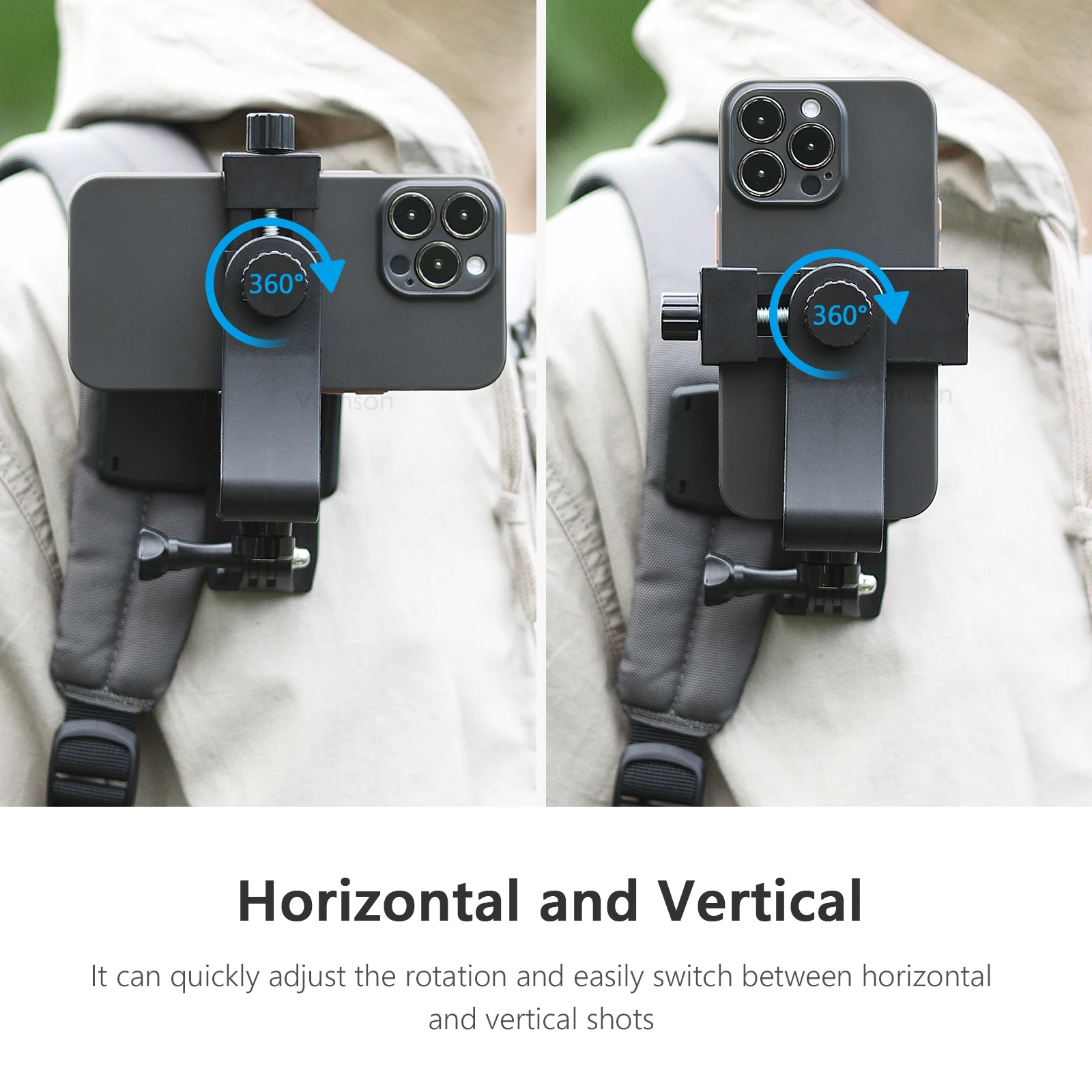 Vamson 360° Rotating Backpack Clip Phone Holder