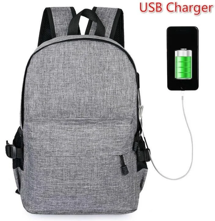New fashion Black/Grey Men Fashion Laptop Backpack Travel School Bags Bookbag with USB Charger Port