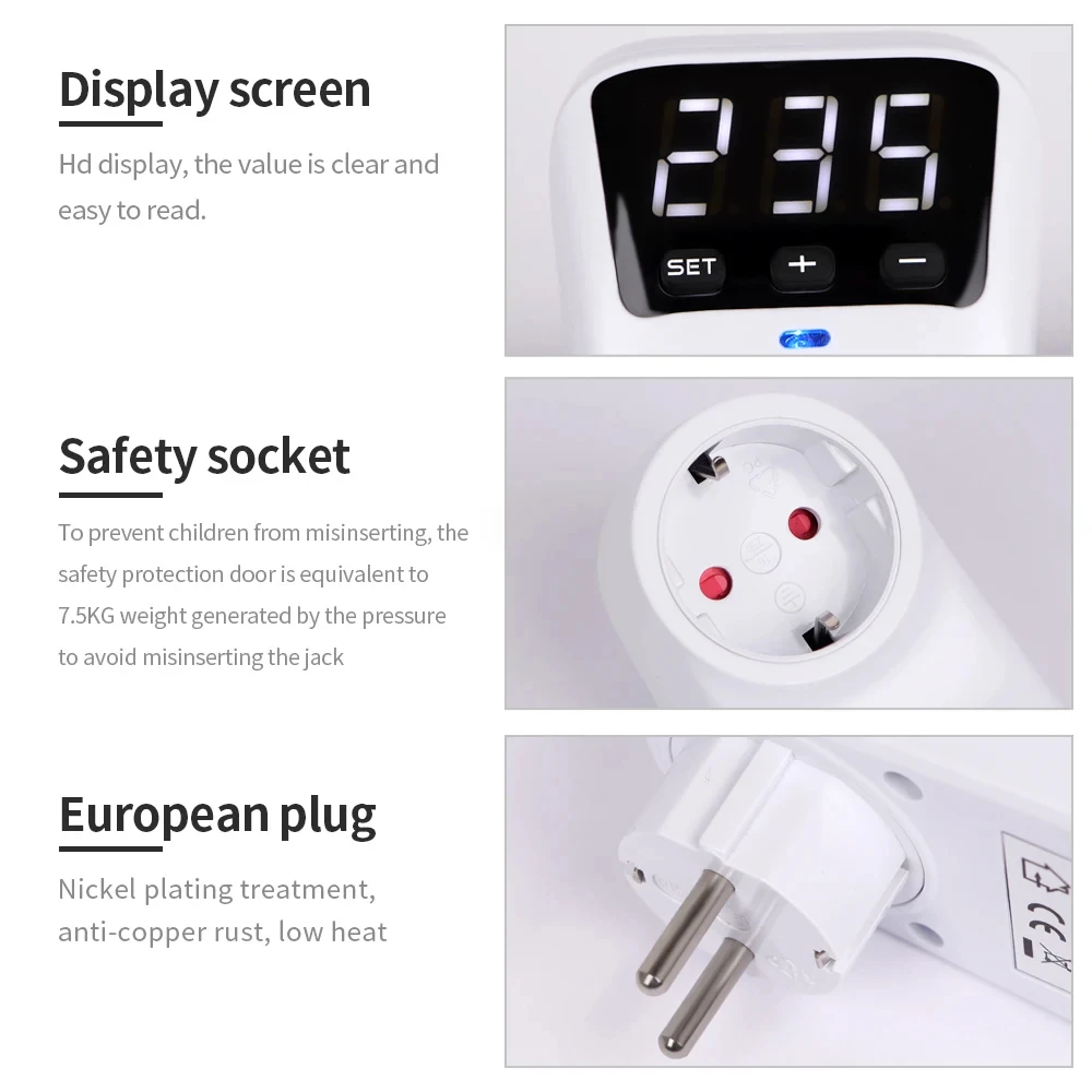 Adjustable Power Surge Protector Switch - 16A 230V EU Socket