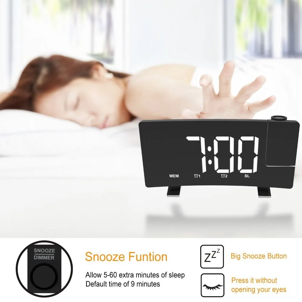 

Large Screen Wake Up Watch Projection Desktop Clocks LED Digital Clock Time Alarm FM Radio