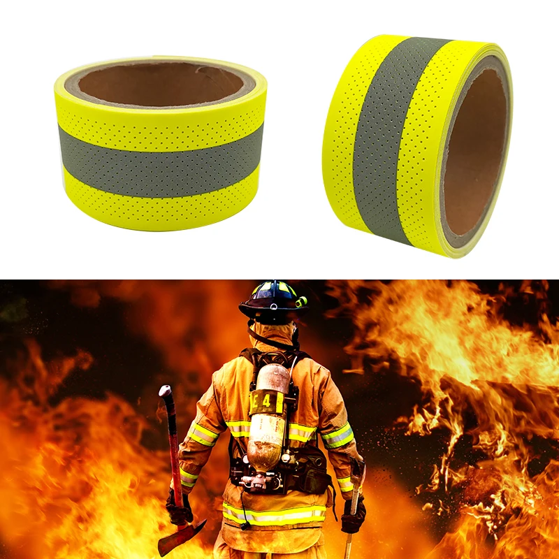 VOOFENG Flame Retardant Reflective Fabric with Holes Fluorescent Yellow Warning Tape Sew on Firefighter Clothes RS-FR03K