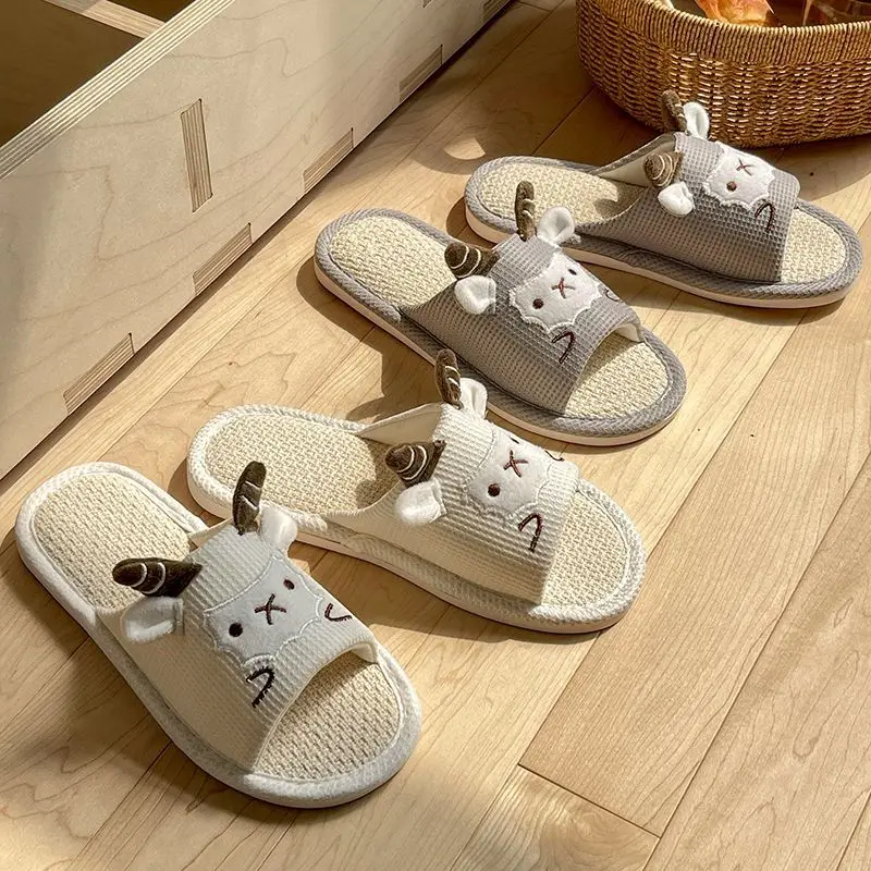 A98 Level 4 linen slippers for women's home, breathable, sweat-absorbent, indoor, nlip, soft-soled, cute, deodorant, household c