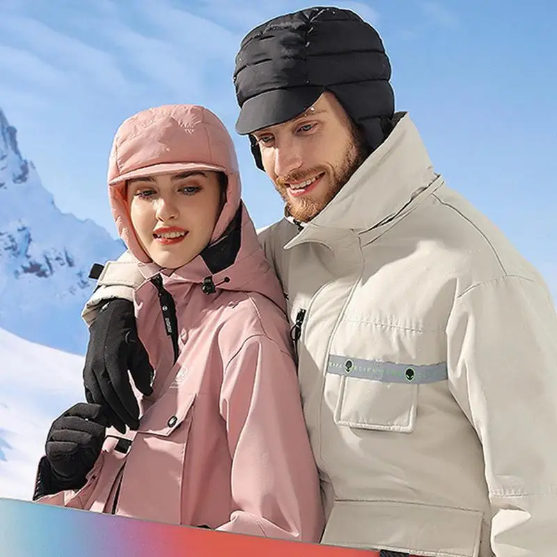 Down Hats For Men Warm Ski Down Earflap Hats Ultra Lightweight Waterproof Windproof Fleece Warm Beanie Hat