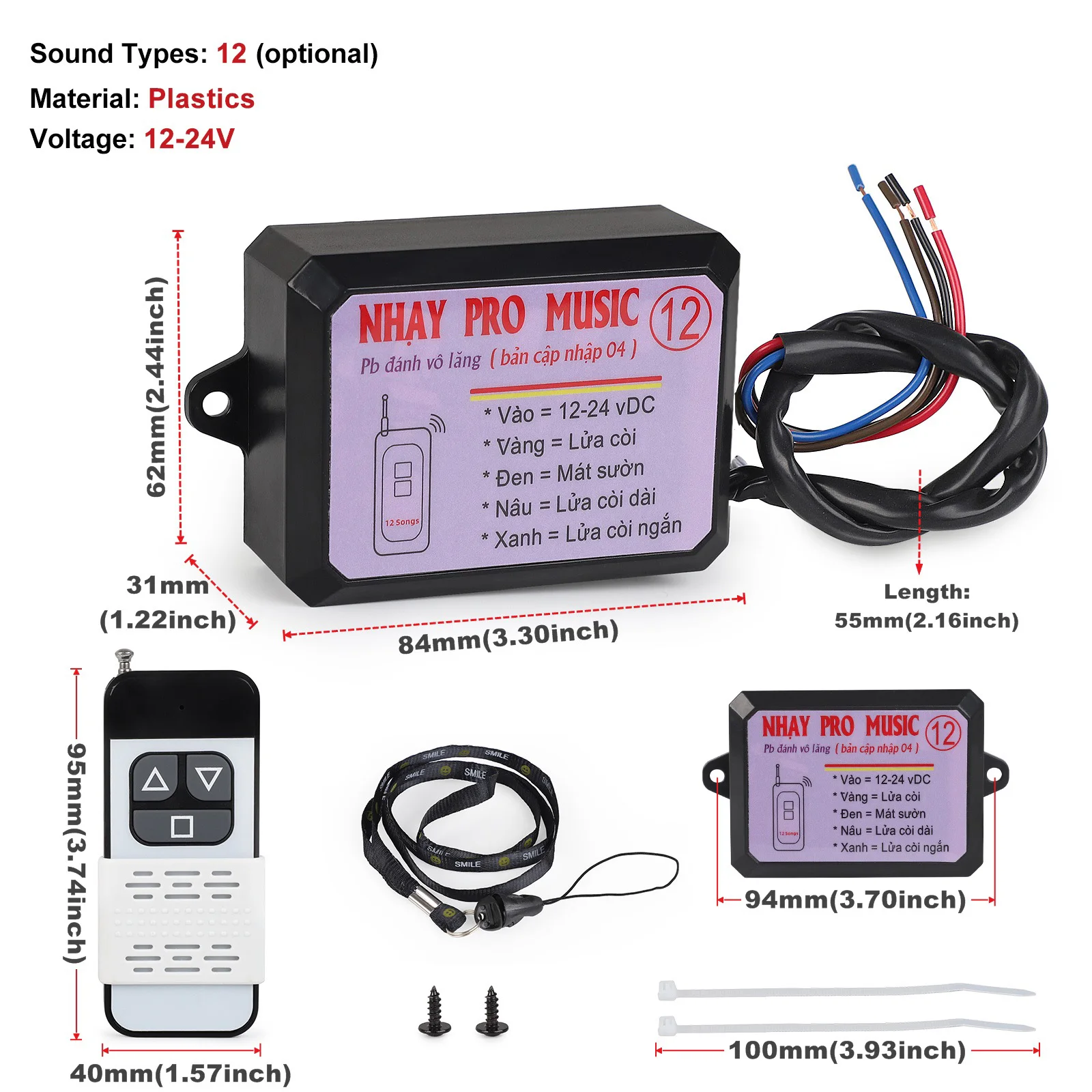 12 Tones 12-24V Nhay 3+ Pro Musical Horn Relay With Remote Control For Car Truck Van Motorcycle