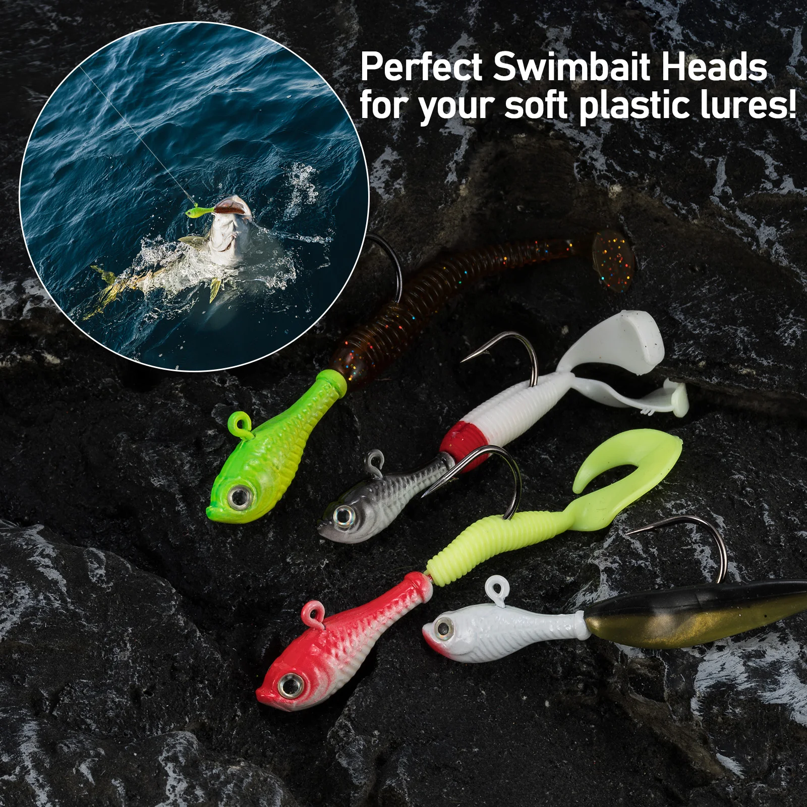 Paddle Tail Swim Baits 10-Pack Swimbait Jig Heads Saltwater