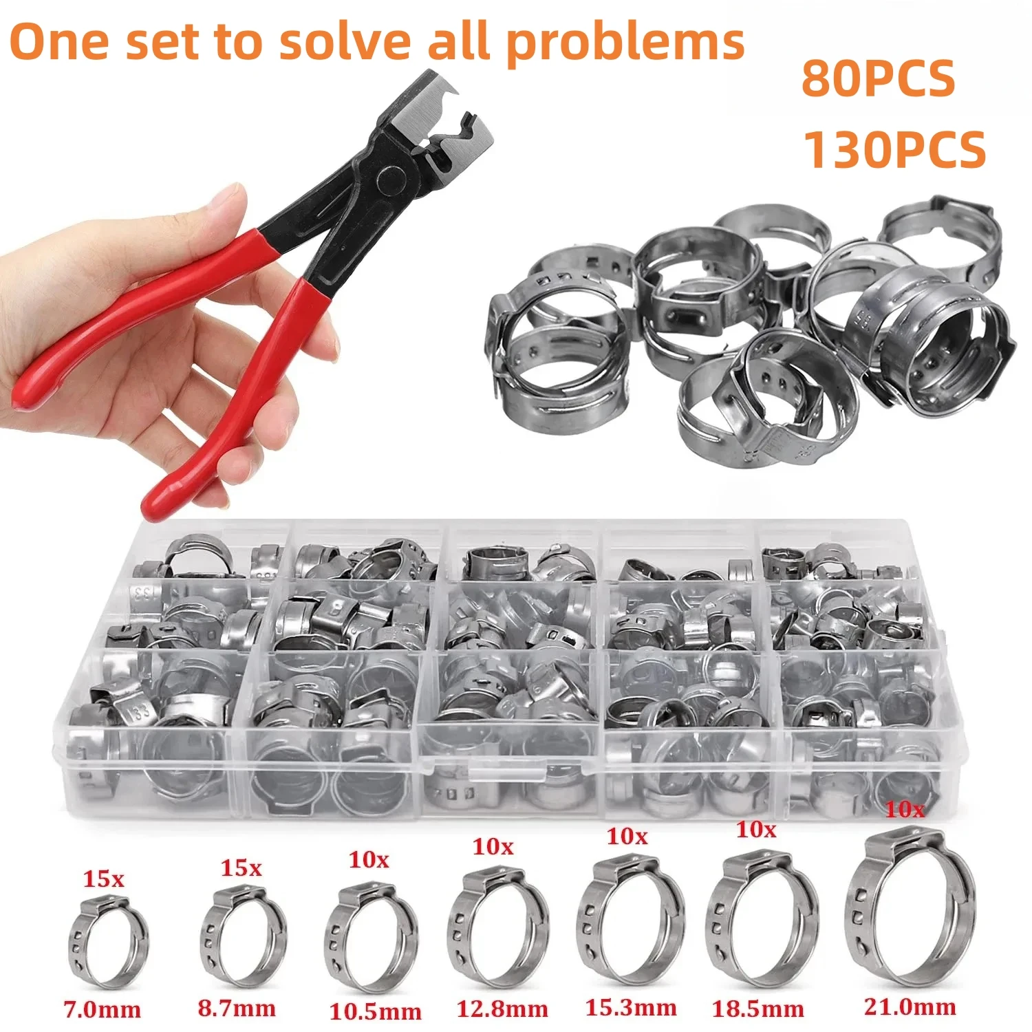 Kit 80 Colliers De Serrage Oreille Simple 7-21 Mm Acier Inox 304 - Avec Pinces Professionnelles Glarks