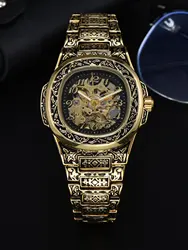 Men's Luxury Automatic Skeleton Watch - Retro Alloy Steel, Waterproof, Perfect (8079 Black Gold)