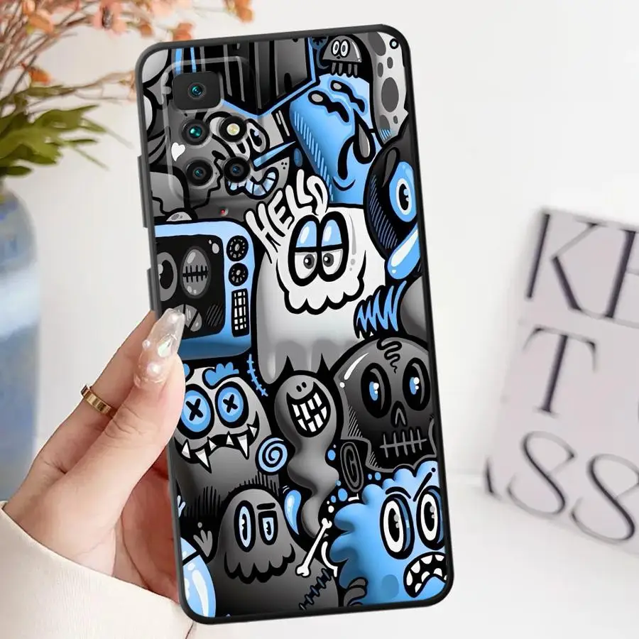 Black Soft Phone Cover Case with Graffiti Design