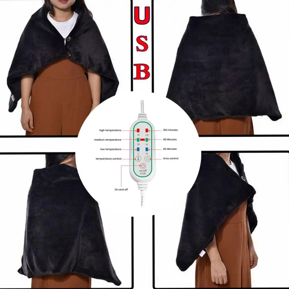 Button Design Electric Blanket Shawl Usb Charging Electric Blanket with 3 Level Temperature Adjustment Dual-sided for Camping