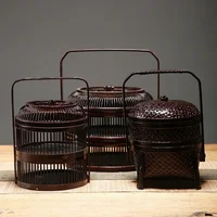 Handmade Bamboo Hand Basket Japanese Tea Set Hollow Food Box Moon Cake Fruit Refreshment Tray for Traditional Tea Handmade 1